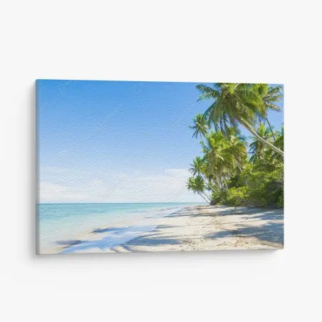 Quadro su tela paradiso tropicale con palme e mare cristallino • Wallissimo®