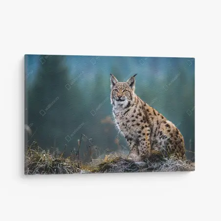 Quadro su tela lince maestosa nel bosco • Wallissimo®
