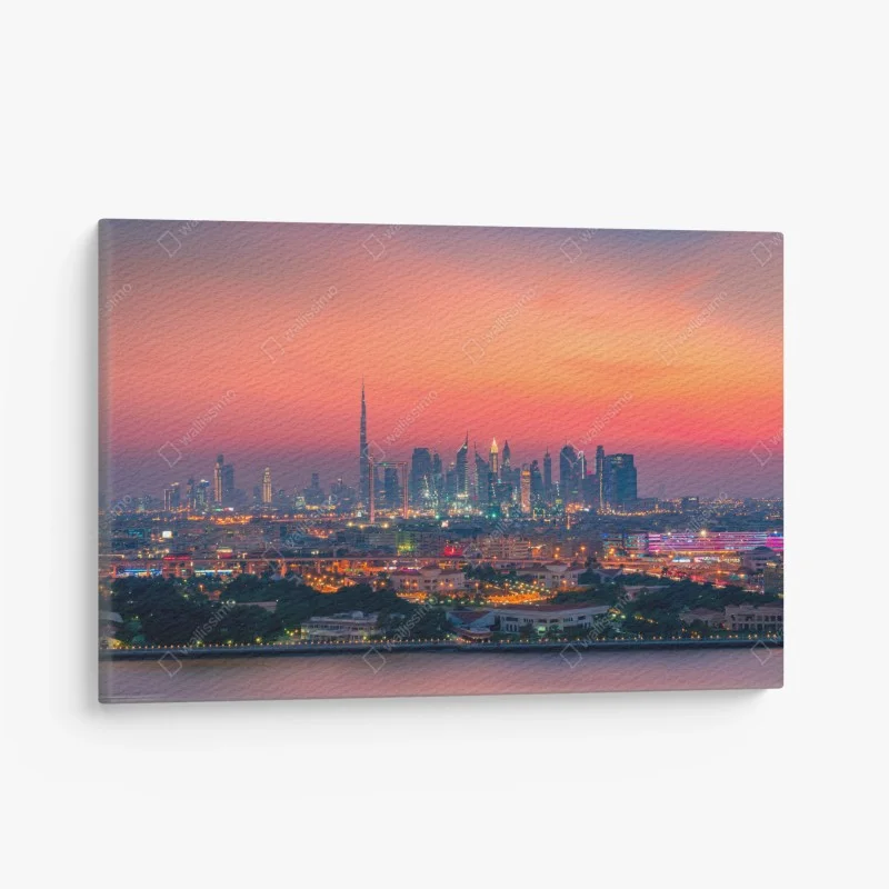 Quadro su tela tramonto sullo skyline di Dubai