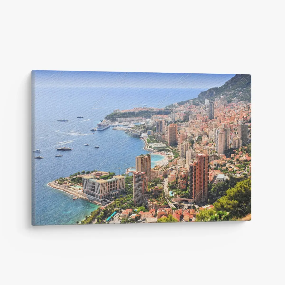 Quadro su tela vista aerea di Monaco: skyline e porto mediterraneo • Wallissimo®