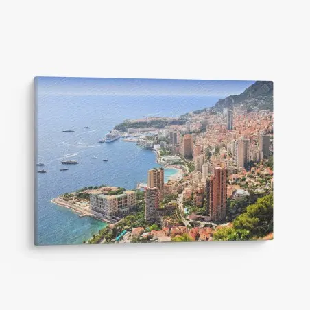 Quadro su tela vista aerea di Monaco: skyline e porto mediterraneo • Wallissimo®