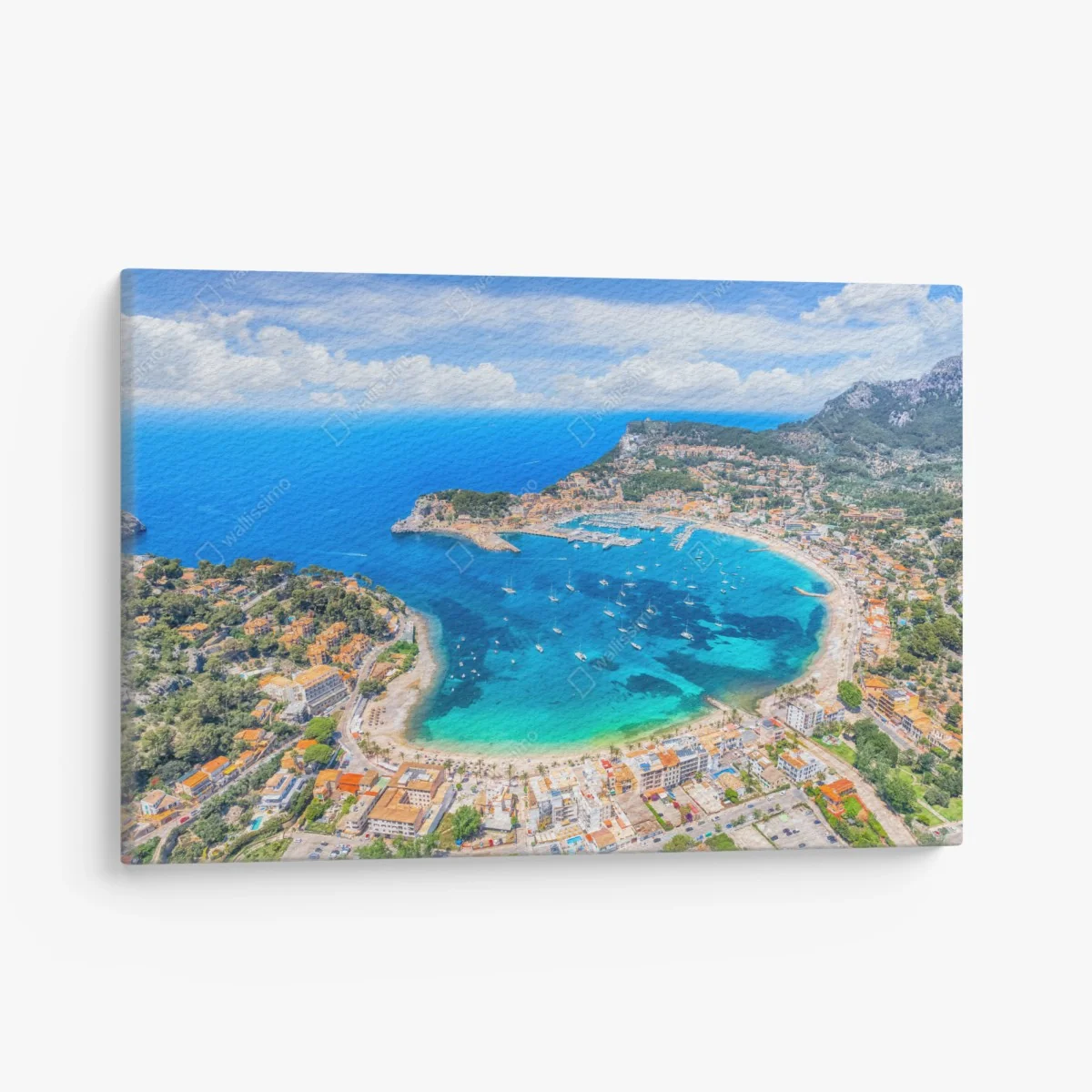 Quadro su tela panorama aereo della baia di Port de Sóller, Maiorca • Wallissimo® Quadro su tela panorama aereo della baia di Port de Sóller, Maiorca • Wallissimo®