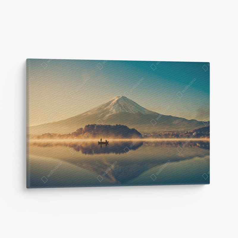Quadro su tela mattina dorata sul Monte Fuji e sul Lago Kawaguchiko