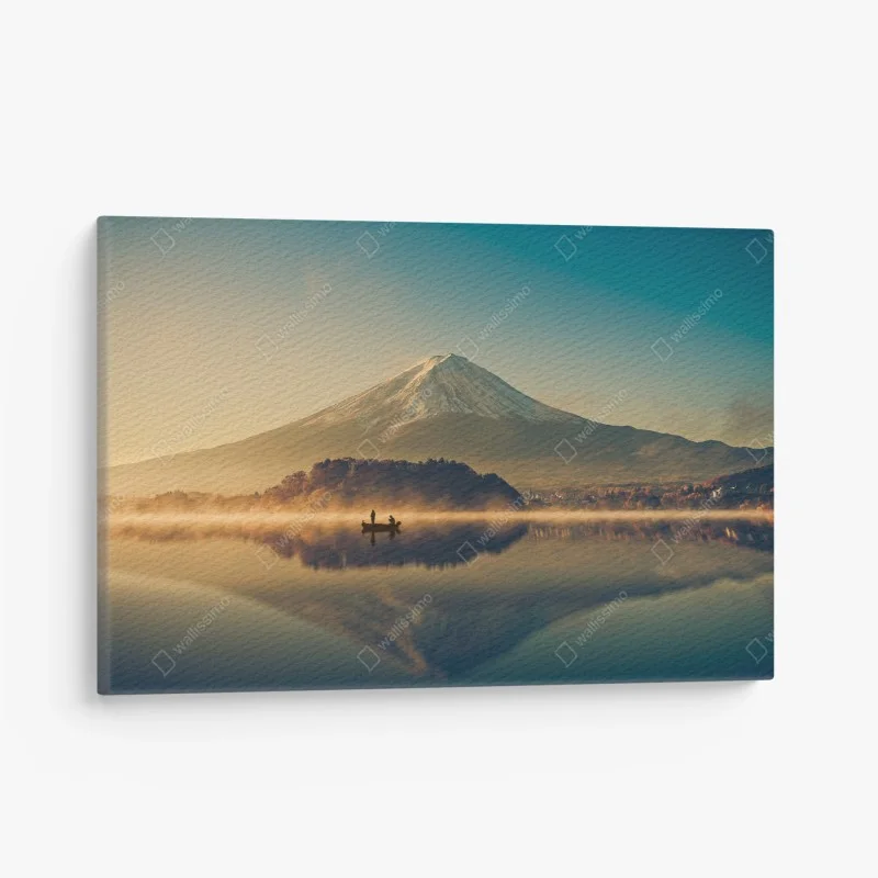 Quadro su tela mattina dorata sul Monte Fuji e sul Lago Kawaguchiko