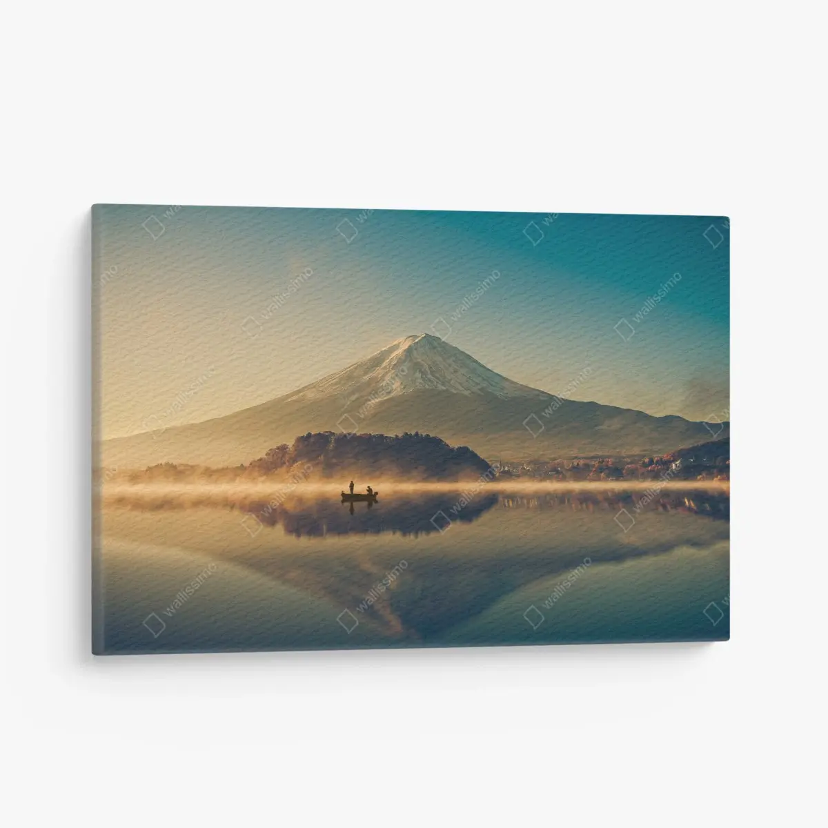 Quadro su tela mattina dorata sul Monte Fuji e sul Lago Kawaguchiko • Wallissimo®