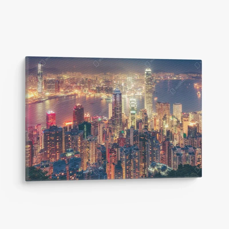 Quadro su tela panorama notturno di Hong Kong da Victoria Peak