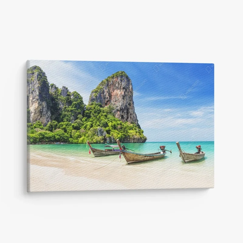 Quadro su tela relax a Railay, Thailandia: barche tradizionali sulla spiaggia