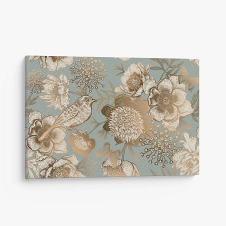 Quadro su tela motivo botanico vintage con uccelli e farfalle • Wallissimo®