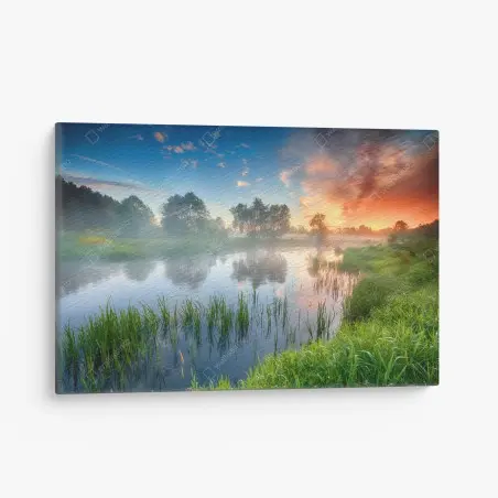 Quadro su tela alba dorata sul fiume • Wallissimo®