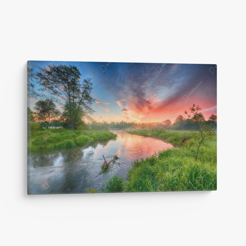 Quadro su tela alba estiva sulle rive del fiume