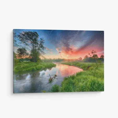 Quadro su tela alba estiva sulle rive del fiume • Wallissimo®