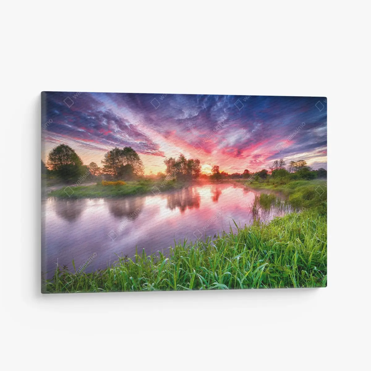 Quadro su tela alba estiva sulle sponde del fiume • Wallissimo®