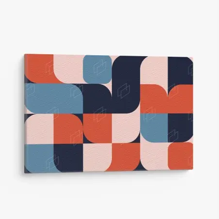 Quadro su tela motivo geometrico retrò in blu e corallo • Wallissimo®