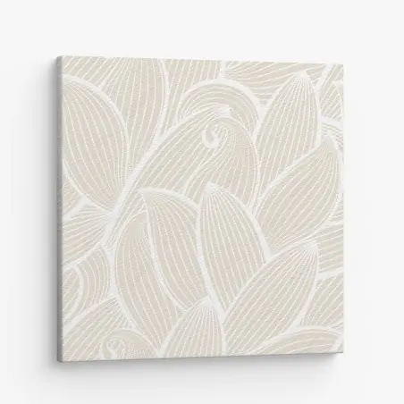 Quadro su tela motivo a foglie minimalista beige e bianco • Wallissimo®
