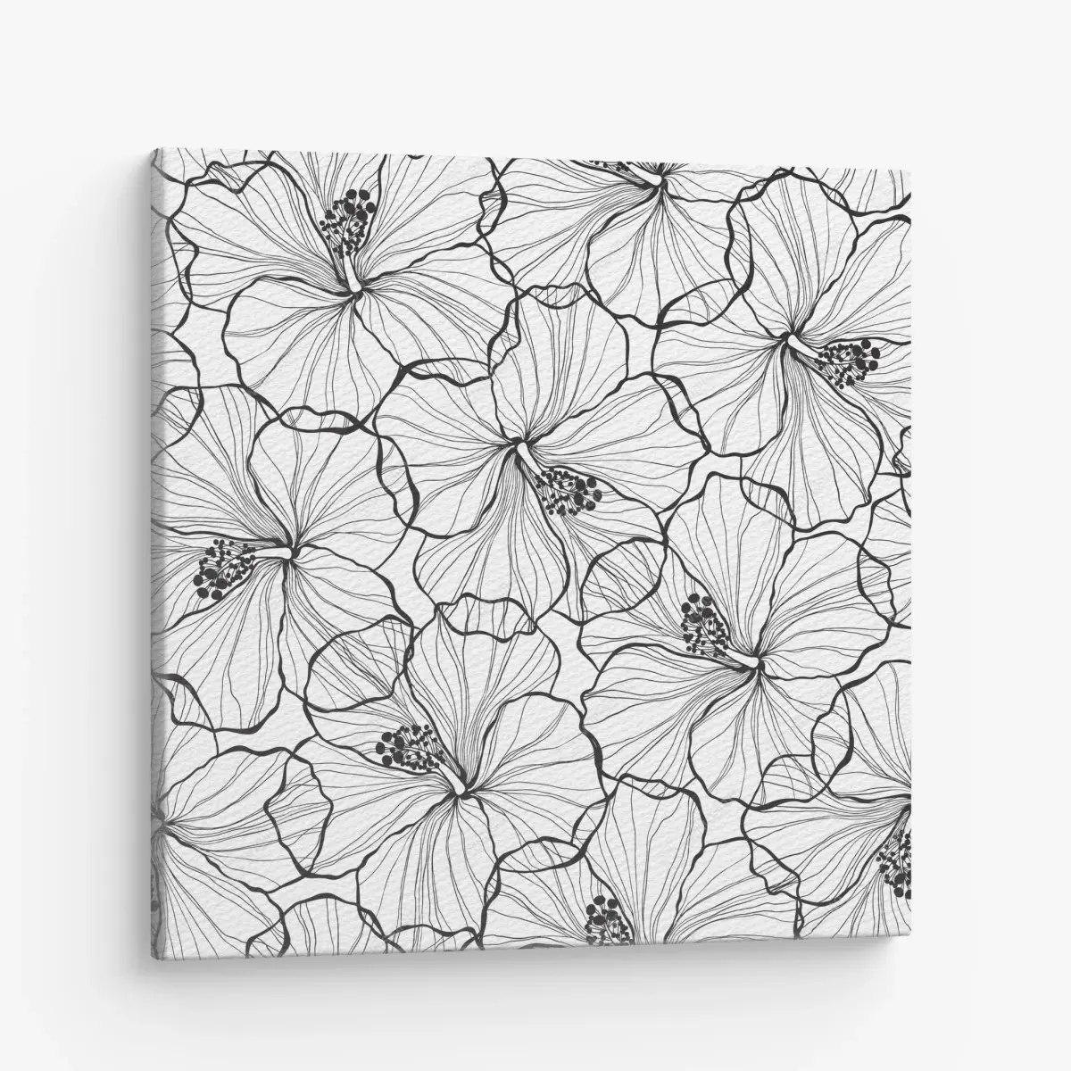 Quadro su tela motivo floreale a linee sottili in bianco e nero • Wallissimo®