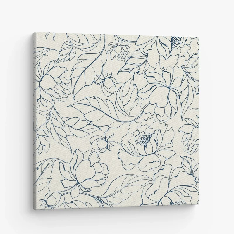 Quadro su tela elegante motivo floreale blu su fondo crema