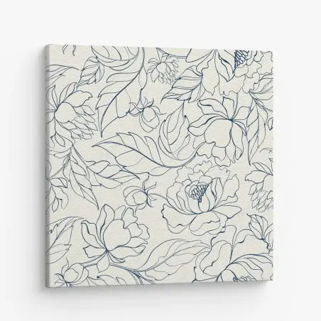 Quadro su tela elegante motivo floreale blu su fondo crema • Wallissimo®