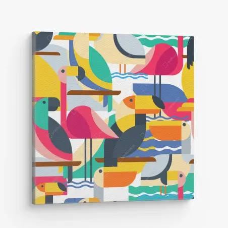 Quadro su tela uccelli tropicali in stile geometrico • Wallissimo®