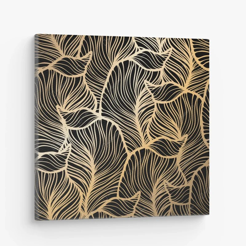 Quadro su tela motivo foglie dorate su sfondo nero