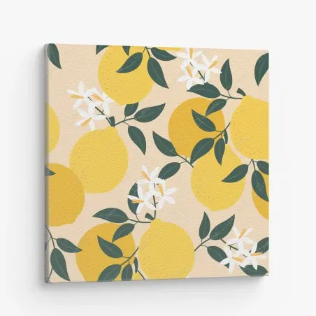 Quadro su tela motivo di limoni e fiori su sfondo beige • Wallissimo®