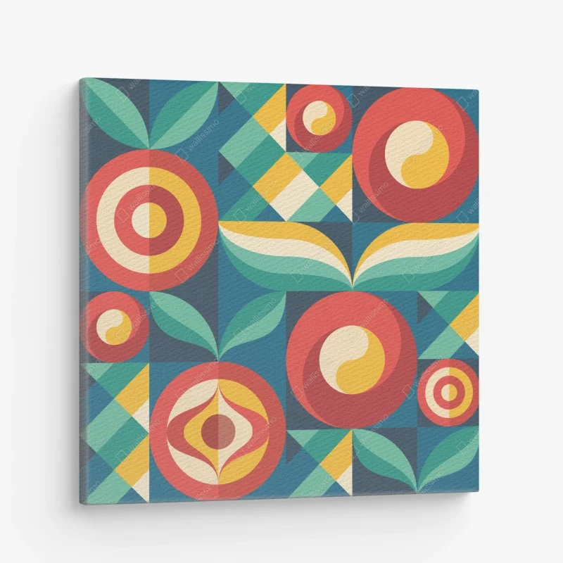 Quadro su tela motivo floreale geometrico in stile mid-century