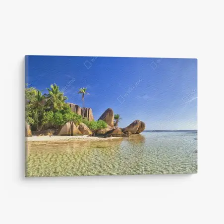 Quadro su tela paradiso tropicale sulla costa granitica • Wallissimo®
