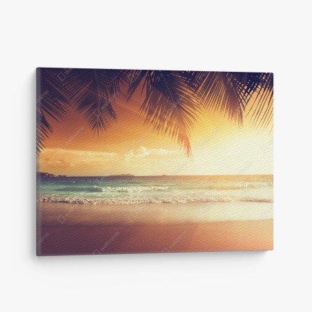 Quadro su tela tramonto ai Caraibi con palme in silhouette • Wallissimo®