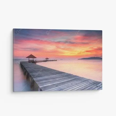 Quadro su tela molo in legno all'alba • Wallissimo®