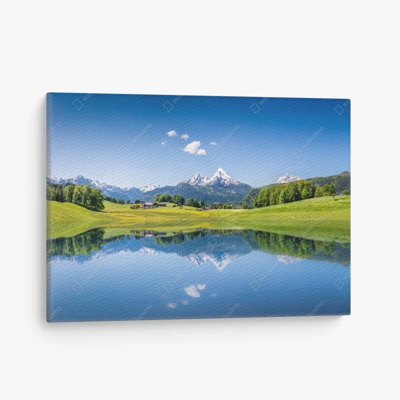 Quadro su tela riflessi montani sul lago