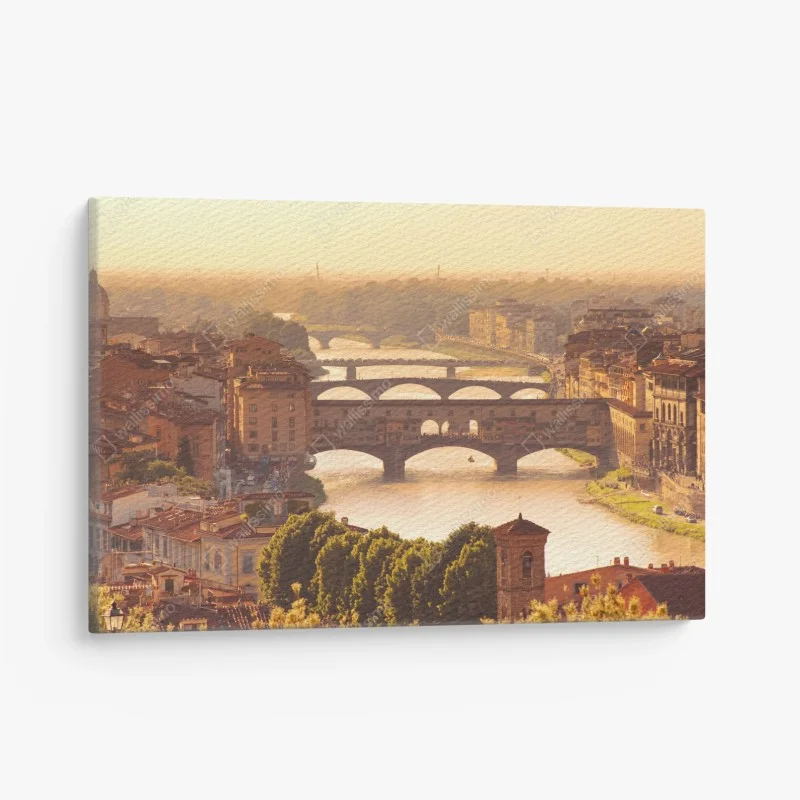 Quadro su tela tramonto dorato sul Ponte Vecchio, veduta di Firenze