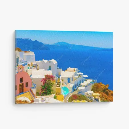 Quadro su tela panorama costiero di Oia, Santorini • Wallissimo®