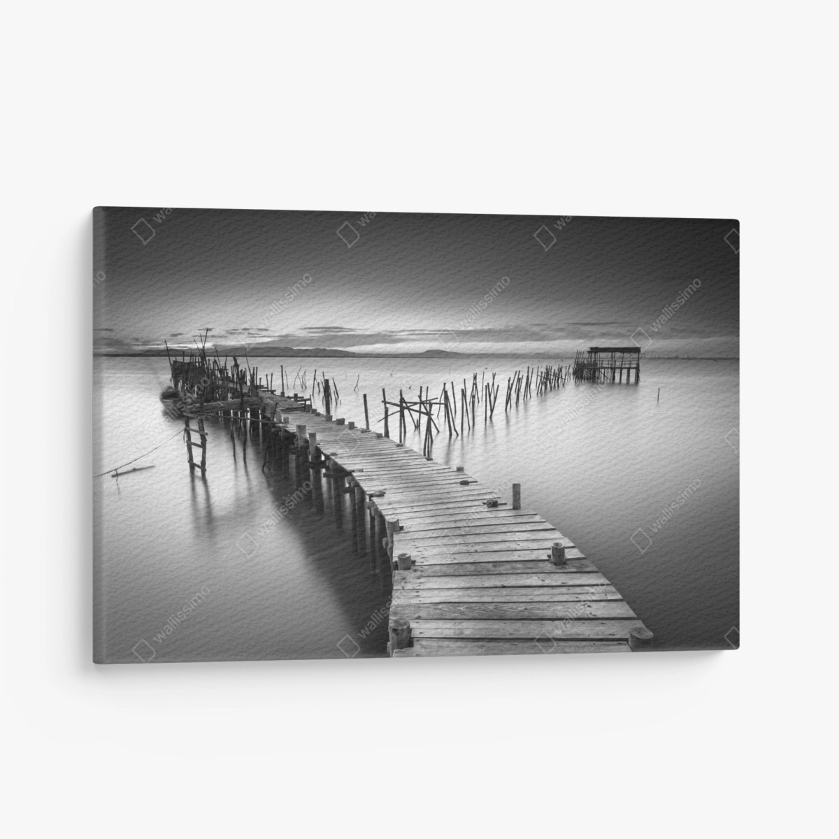 Quadro su tela molo solitario sul mare in bianco e nero • Wallissimo®
