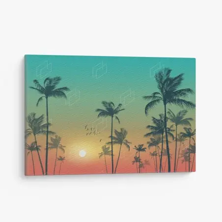 Quadro su tela tramonto tropicale con palme • Wallissimo®