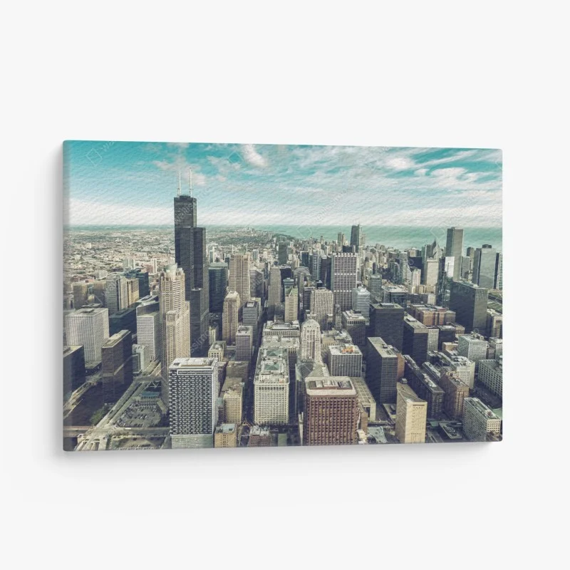 Quadro su tela panorama aereo vintage di Chicago