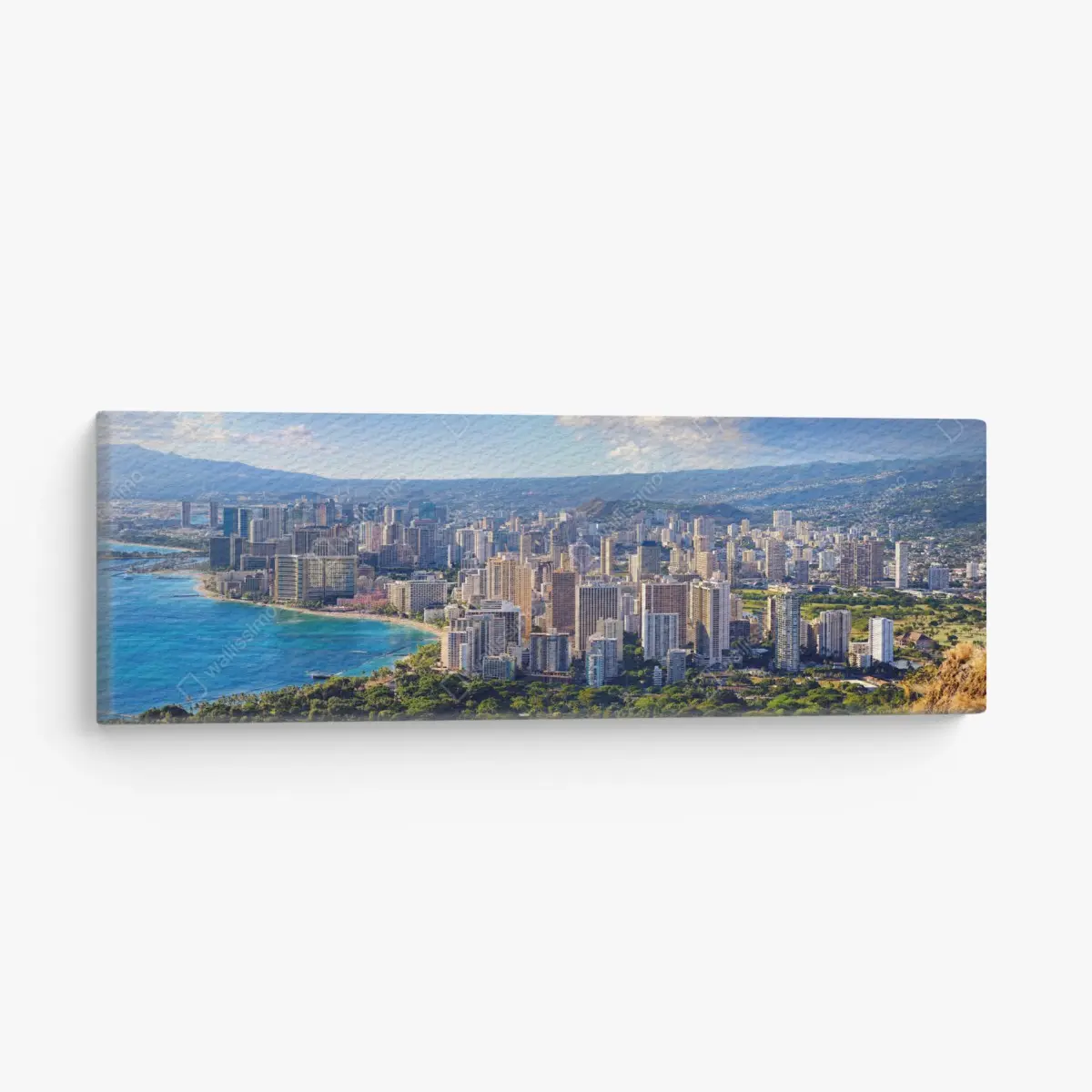 Quadro su tela vista panoramica di Waikiki: skyline e costa tropicale • Wallissimo®