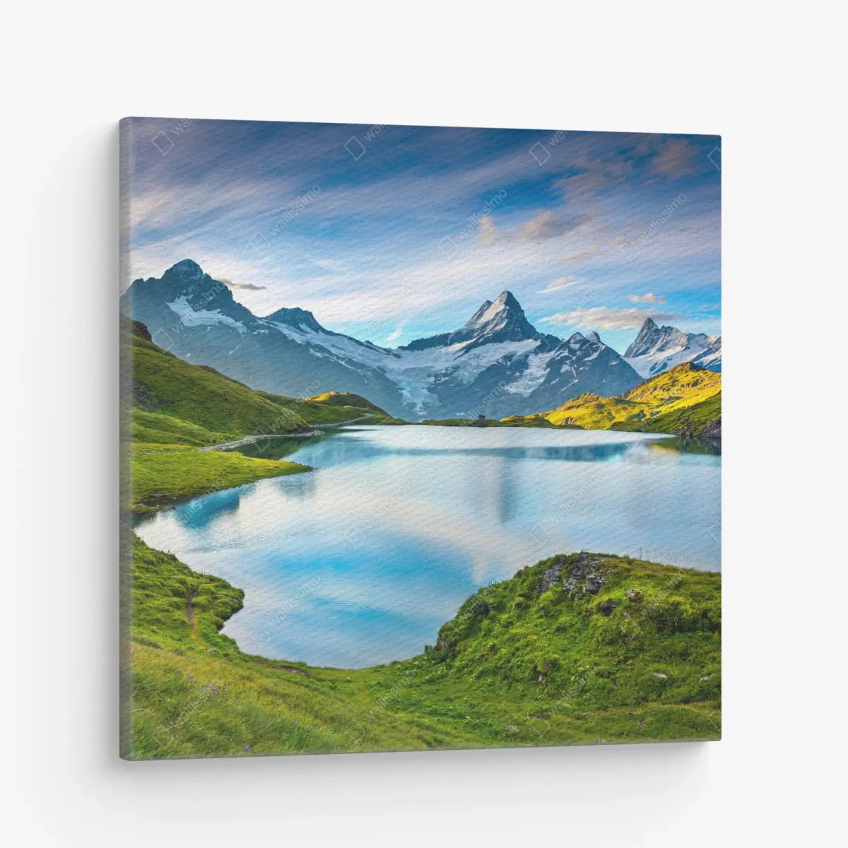 Quadro su tela tramonto alpino sul lago Bachsee con Wetterhorn e Wellhorn • Wallissimo® Quadro su tela tramonto alpino sul lago Bachsee con Wetterhorn e Wellhorn • Wallissimo®