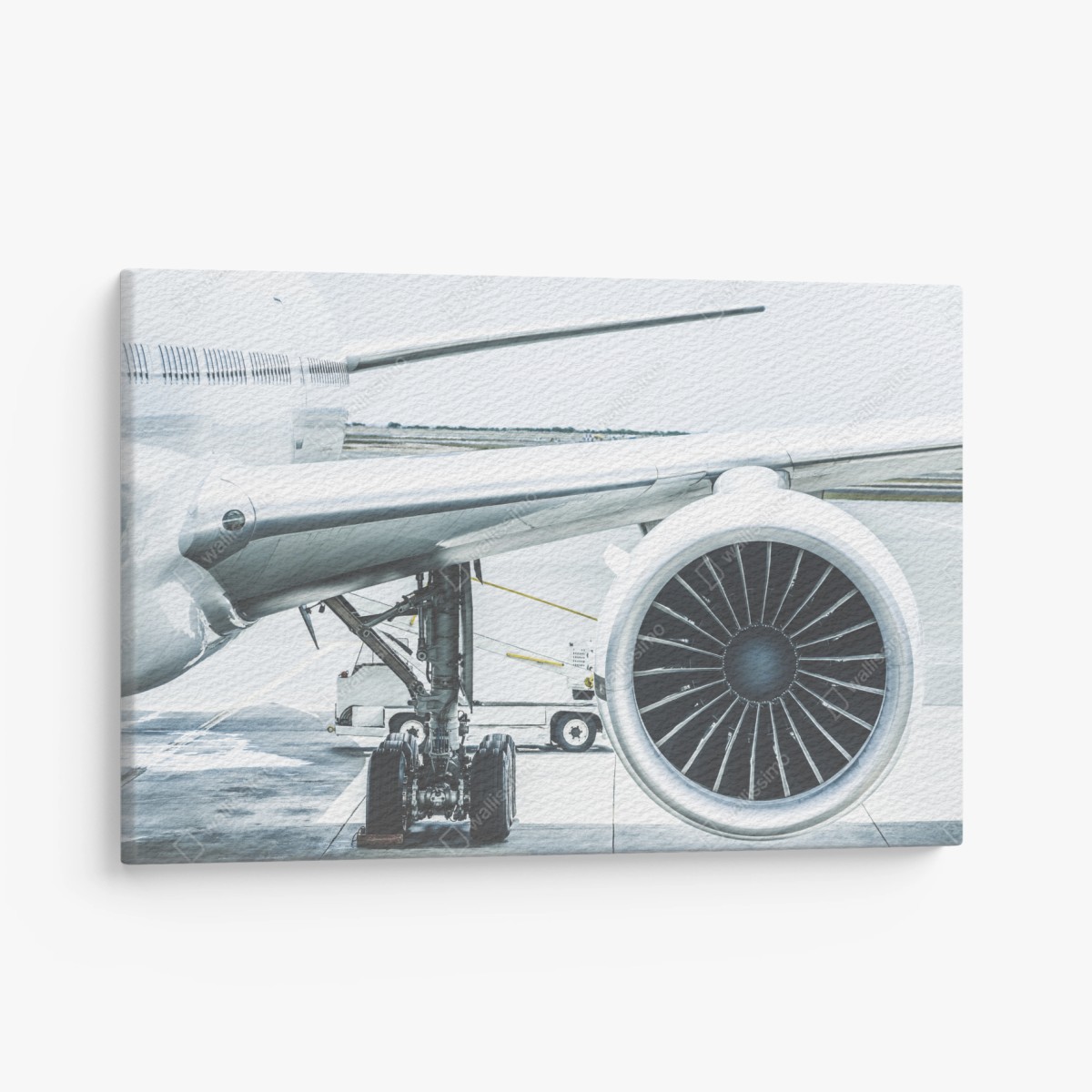 Quadro su tela dettaglio motore d'aereo al gate • Wallissimo®