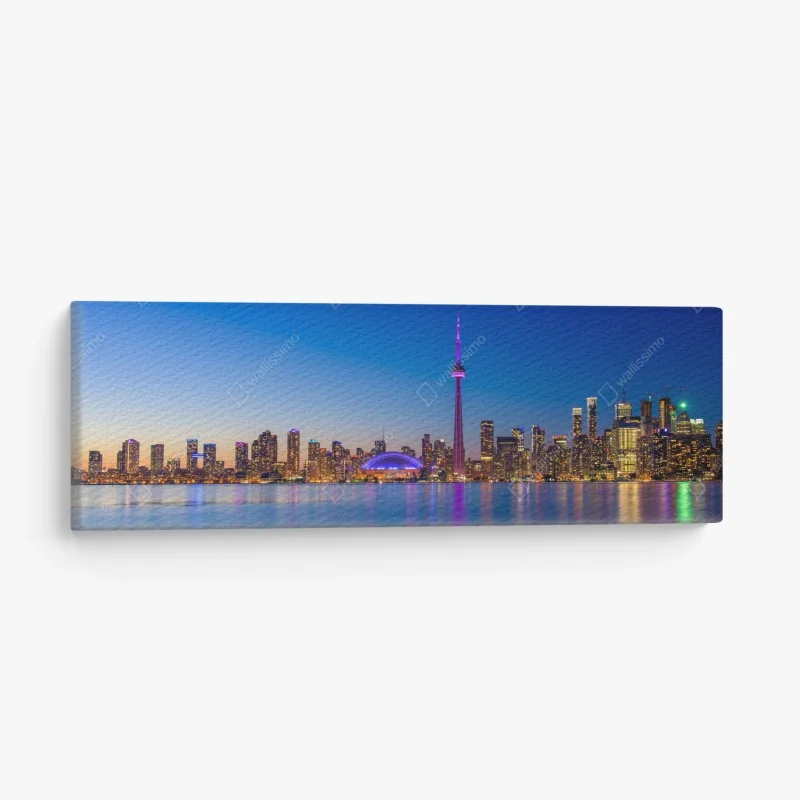 Quadro su tela skyline notturno di Toronto con riflessi sul lago