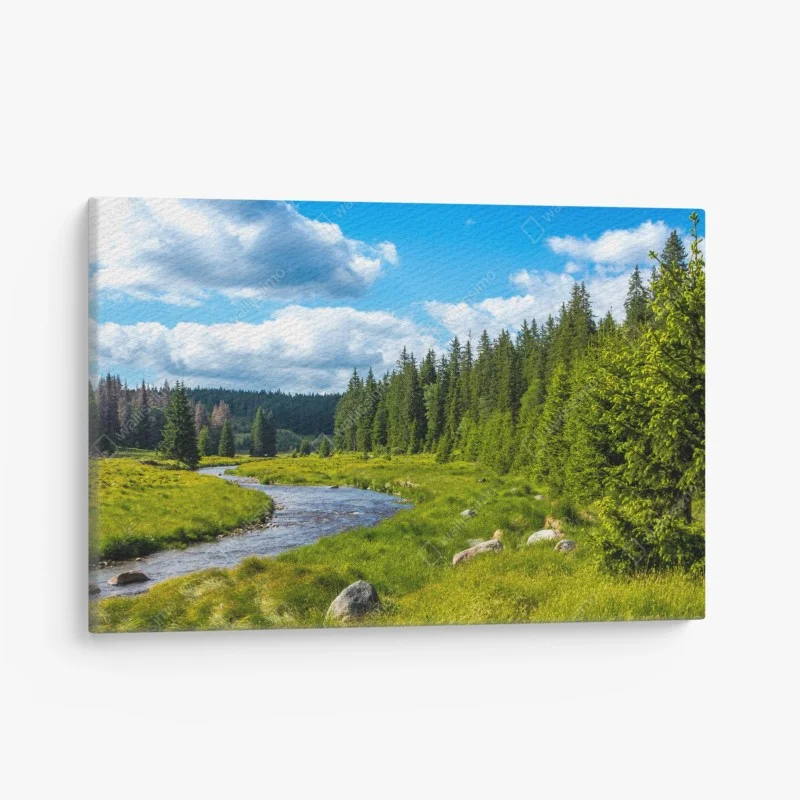 Quadro su tela paesaggio fluviale tra i pini