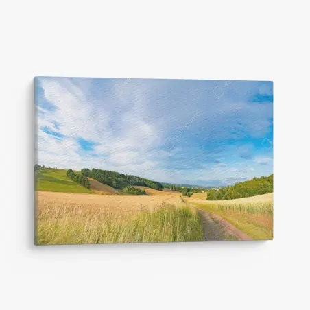 Quadro su tela panorama dorato di grano e colline • Wallissimo®