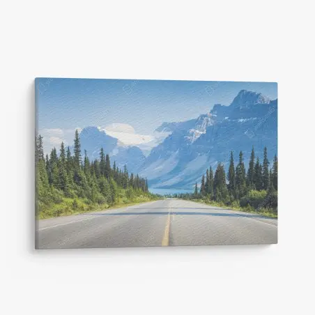 Quadro su tela strada verso le montagne innevate • Wallissimo®