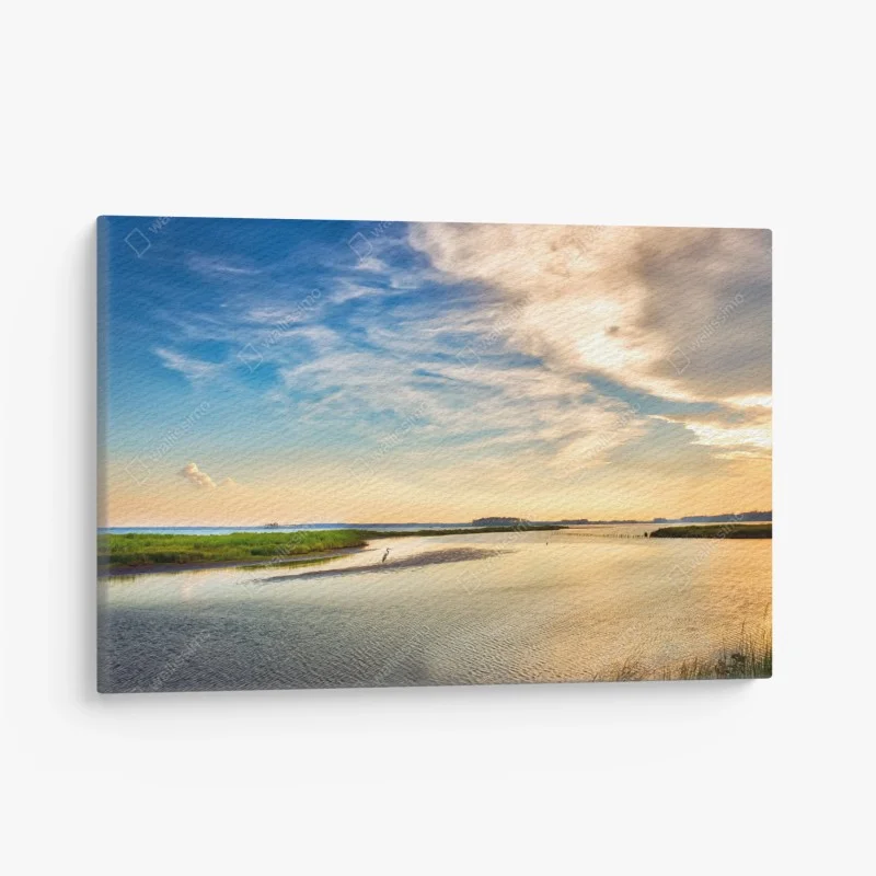 Quadro su tela airone al tramonto nella baia del Chesapeake