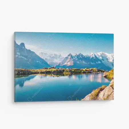 Quadro su tela riflessi alpini: Lac Blanc e Mont Blanc • Wallissimo®