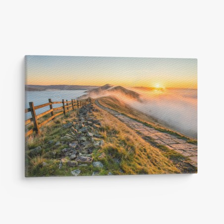 Quadro su tela sentiero tra le nuvole al tramonto • Wallissimo®