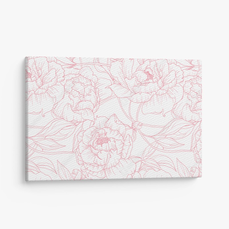 Quadro su tela motivo floreale di peonie rosa su sfondo bianco