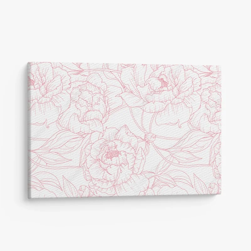 Quadro su tela motivo floreale di peonie rosa su sfondo bianco