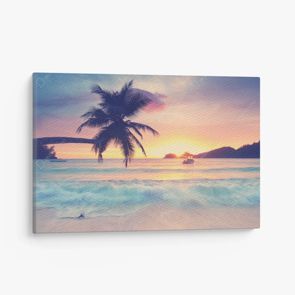Quadro su tela tramonto tropicale con palma sul mare • Wallissimo® Quadro su tela tramonto tropicale con palma sul mare • Wallissimo®