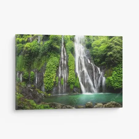 Quadro su tela cascata nella foresta verde • Wallissimo®