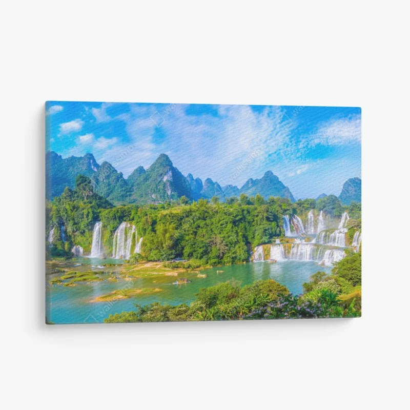 Quadro su tela paesaggio di cascate tra montagne carsiche