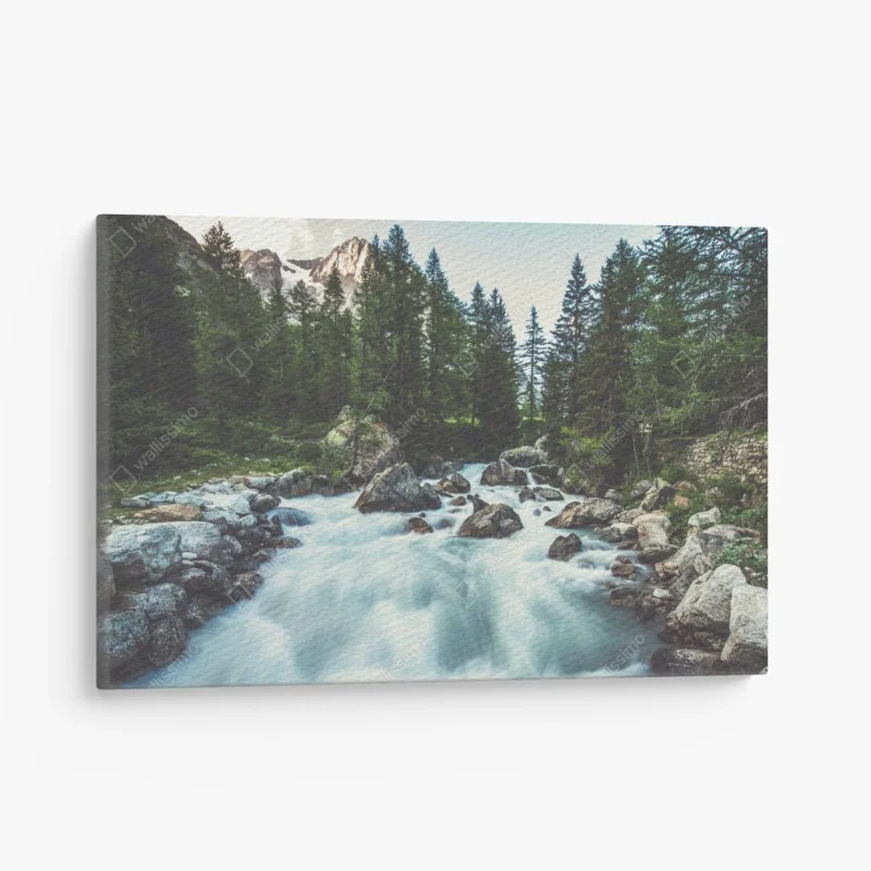 Quadro su tela paesaggio fluviale alpino nella Val Ferret